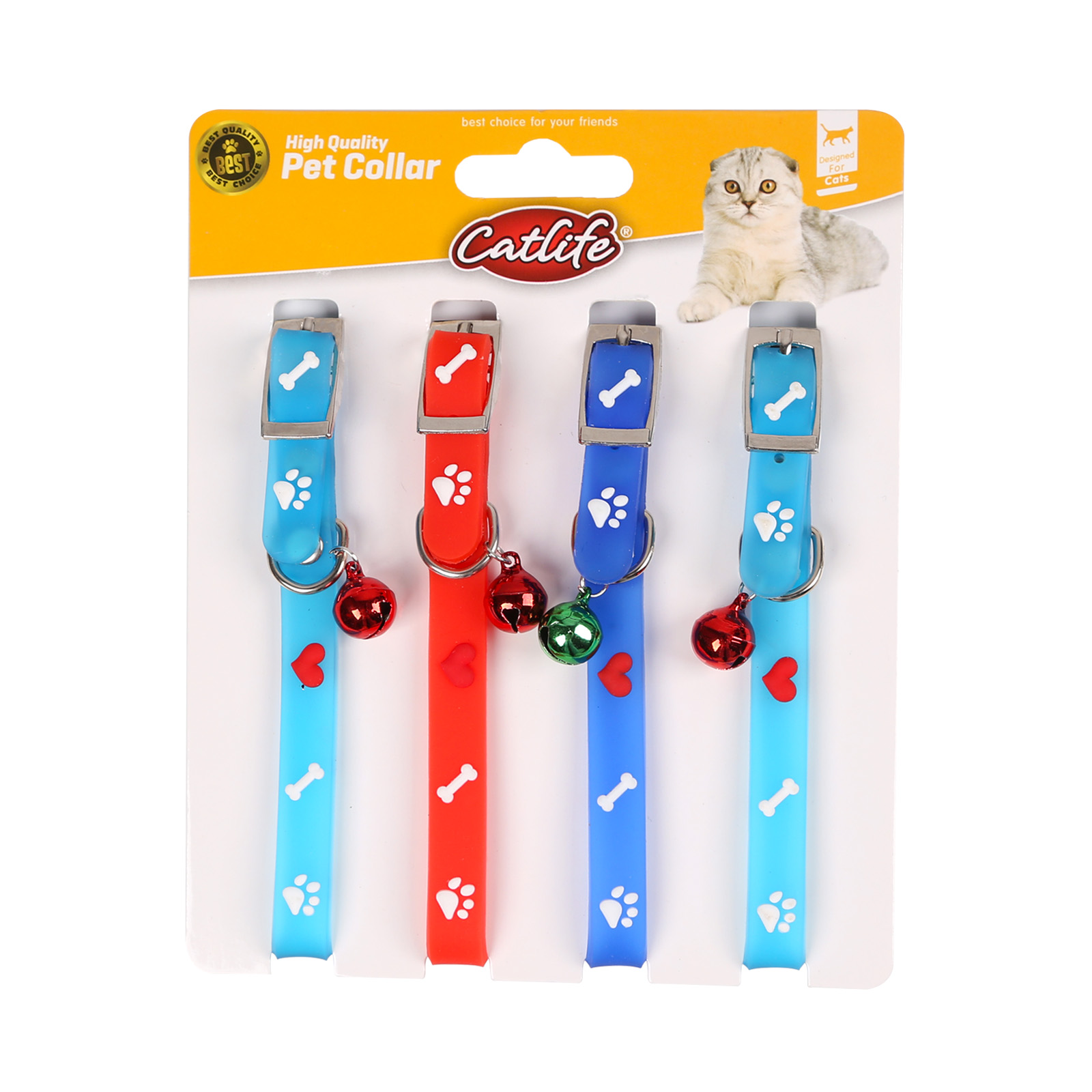 CATLİFE 4LÜ MİX DESENLİ SİLİKON BOYUN TASMASI ZİLLİ MİX COLOR