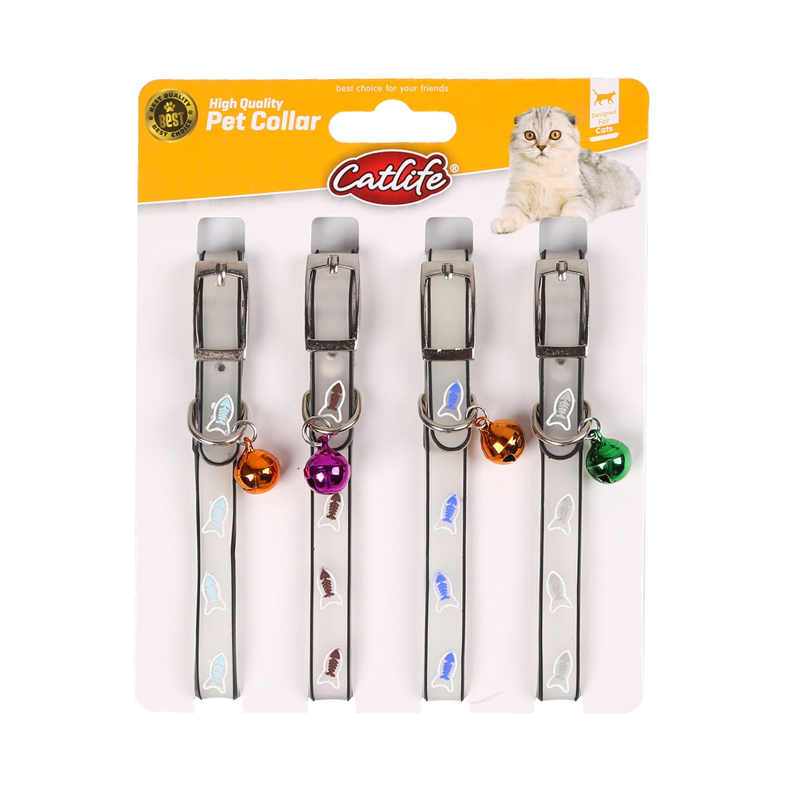 CATLİFE 4LÜ BALIK DESENLİ FOSFORLU SİLİKON BOYUN TASMASI ZİLLİ