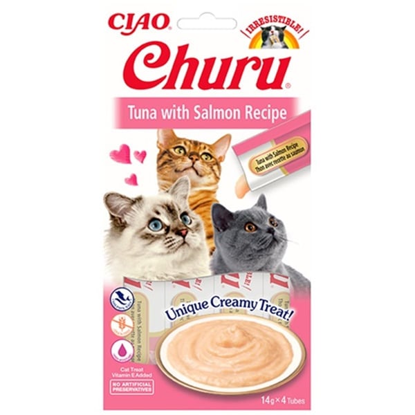 CİAO CHURU CREAM TON BALIKLI VE SOMONLU KEDİ ÖDÜL KREMASI 4 X 14 GR*12