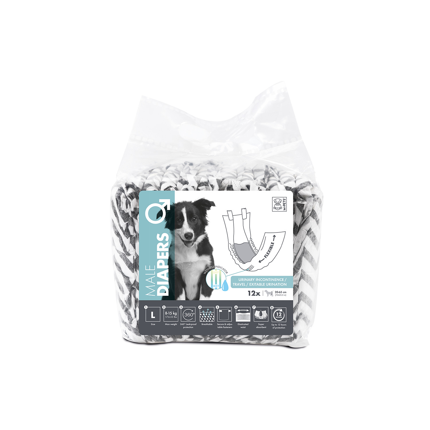M-PETS DIAPERS ERKEK KÖPEKLER İÇİN KÜLOT (L) 12Lİ