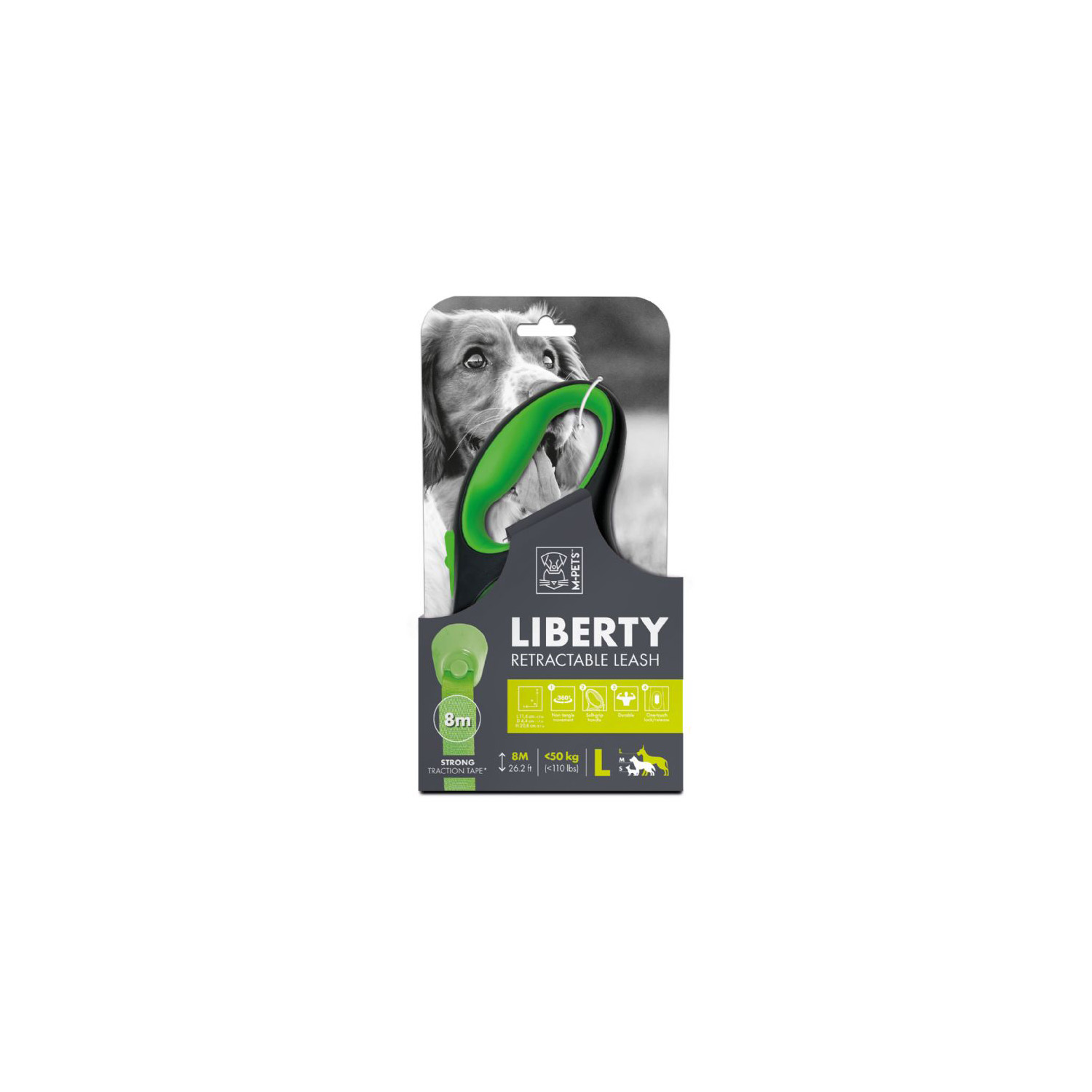 M-PETS LIBERTY OTOMATİK GEZDİRME ŞERİT 8MT/GREEN (L)