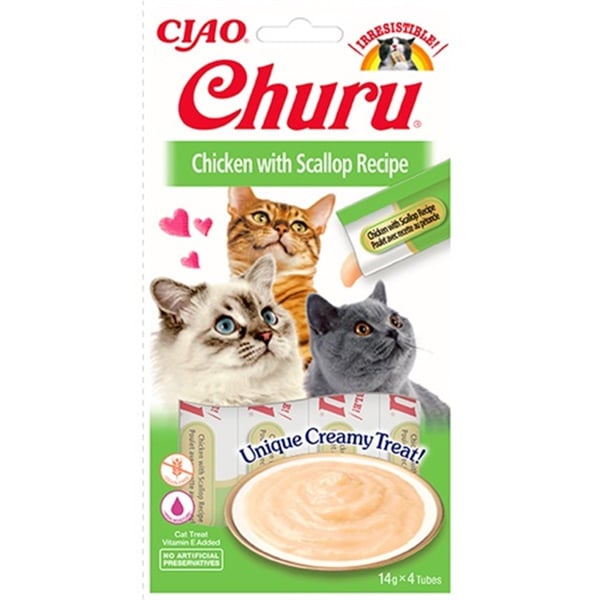 CİAO CHURU CREAM TAVUKLU VE DENİZ TARAKLI KEDİ ÖDÜL KREMASI 4 X 14 GR*12