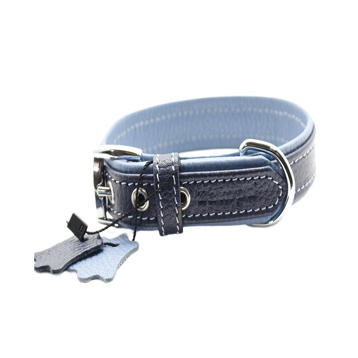 YUMUŞAK DOKULU GERÇEK DERİ FLATİRON KÖPEK BOYUN TASMASI 2X35 CM TURKUAZ LACİVERT