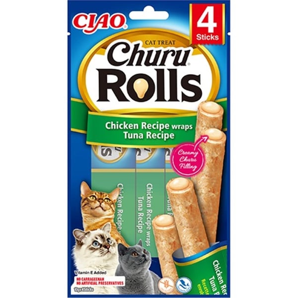CİAO CHURU ROLLS STİCKS TAVUK SARGILI & TON BALIKLI KEDİ ÖDÜL MAMASI 4 X 10 GR*12