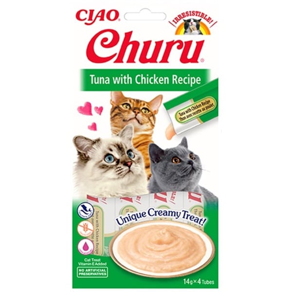 CİAO CHURU CREAM TON BALIKLI VE TAVUKLU KEDİ ÖDÜL KREMASI 4 X 14 GR*12