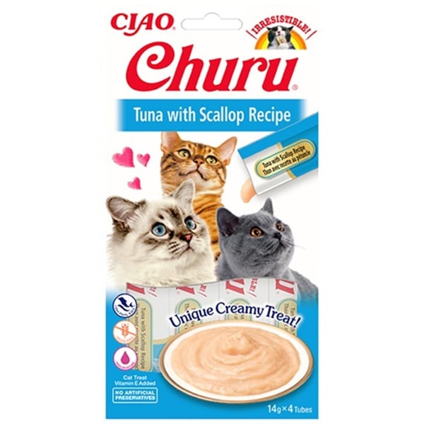 CİAO CHURU CREAM TON BALIKLI VE DENİZ TARAKLI KEDİ ÖDÜL KREMASI 4 X 14 GR*12