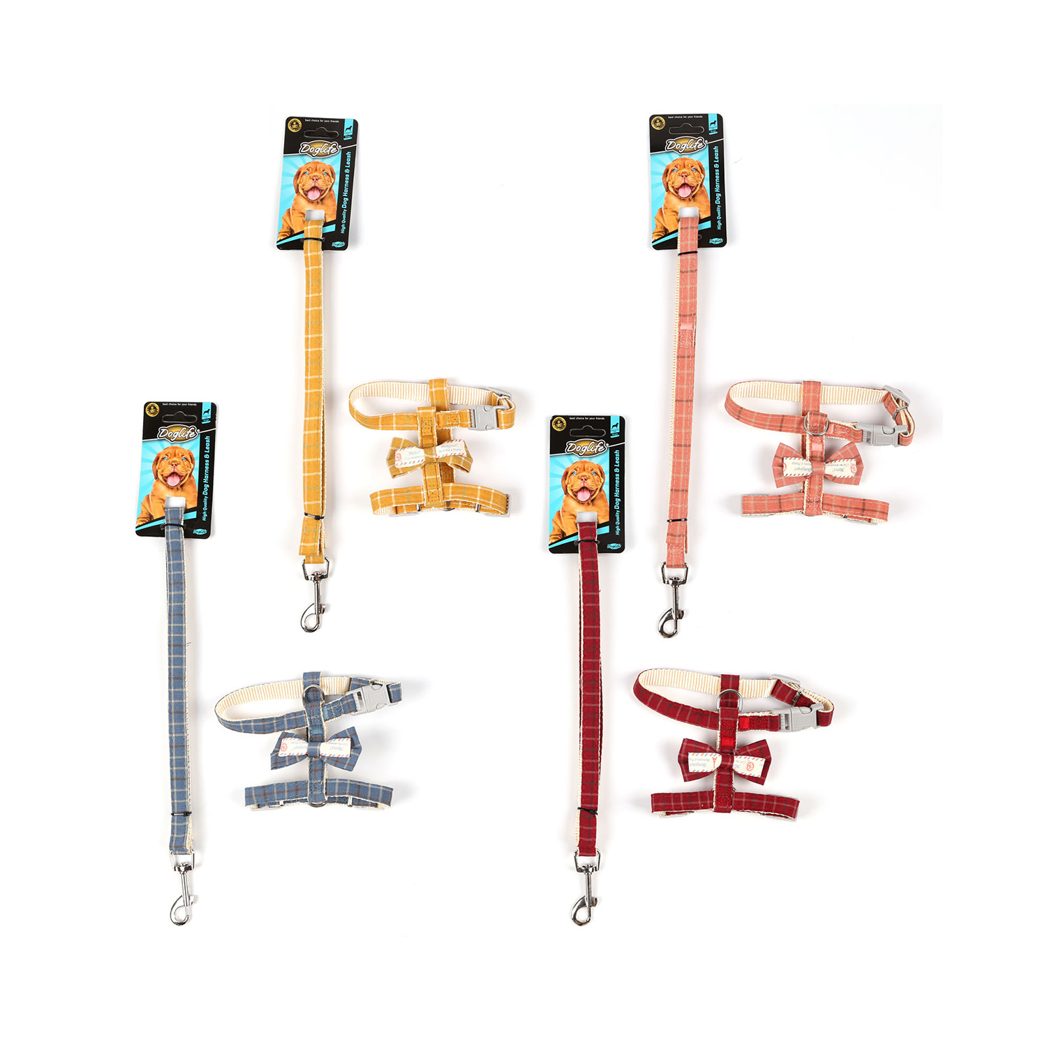 DOGLİFE EKOSE DESENLİ PAPYONLU GÖĞÜS TASMASI+GEZDİRME (S)